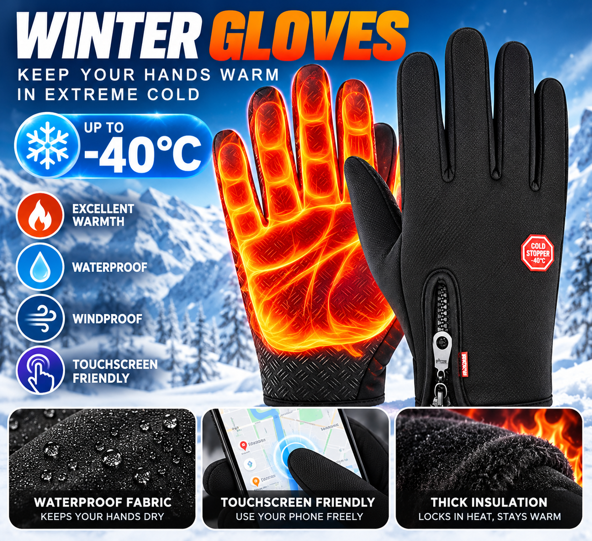 🔥Last Day-Buy 1 Get 1 Free!🎁Windproof Winter Gloves Touchscreen Gloves Thermal Warm Gloves for Men and Women