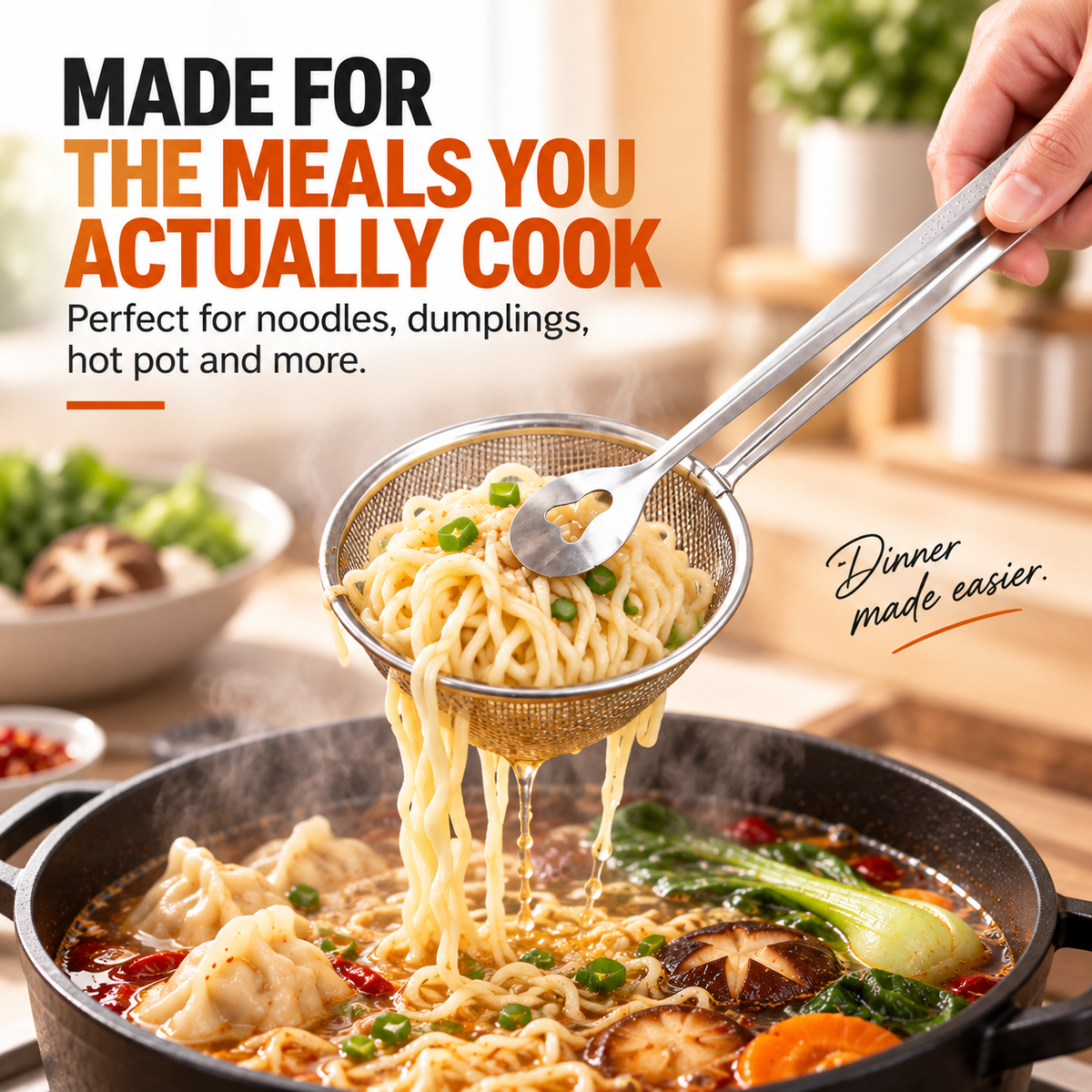 🔥 2-in-1 Stainless Steel Strainer Tongs – Grab, Drain & Serve with One Tool